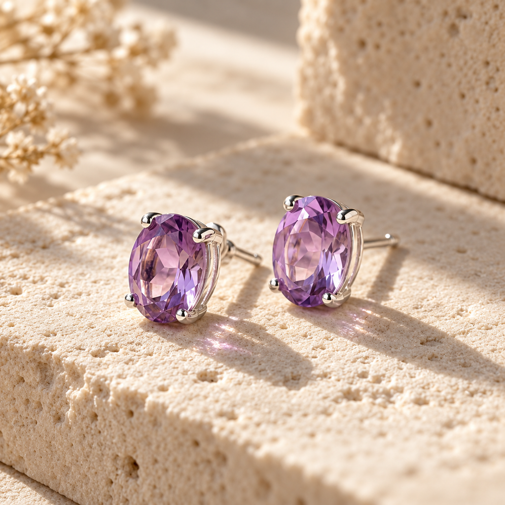 Everyday Amethyst Studs — Soft Lilac Silver