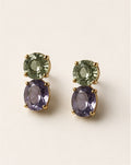 Yurua dual gemstone drop earrings with green and violet stones